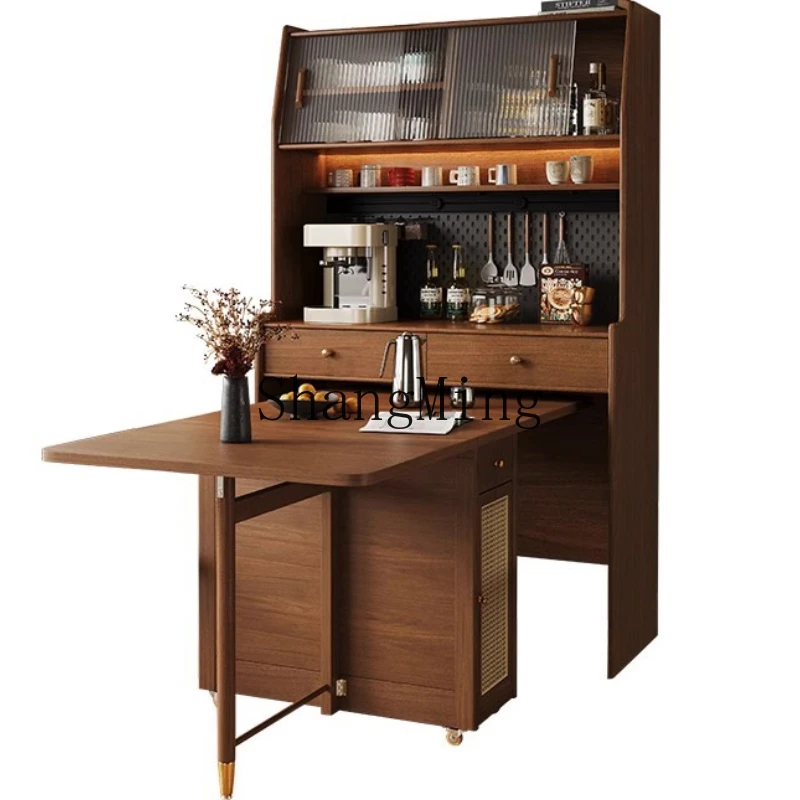 

FG small apartment dining table solid wood telescopic folding integrated dining side cabinet living room locker