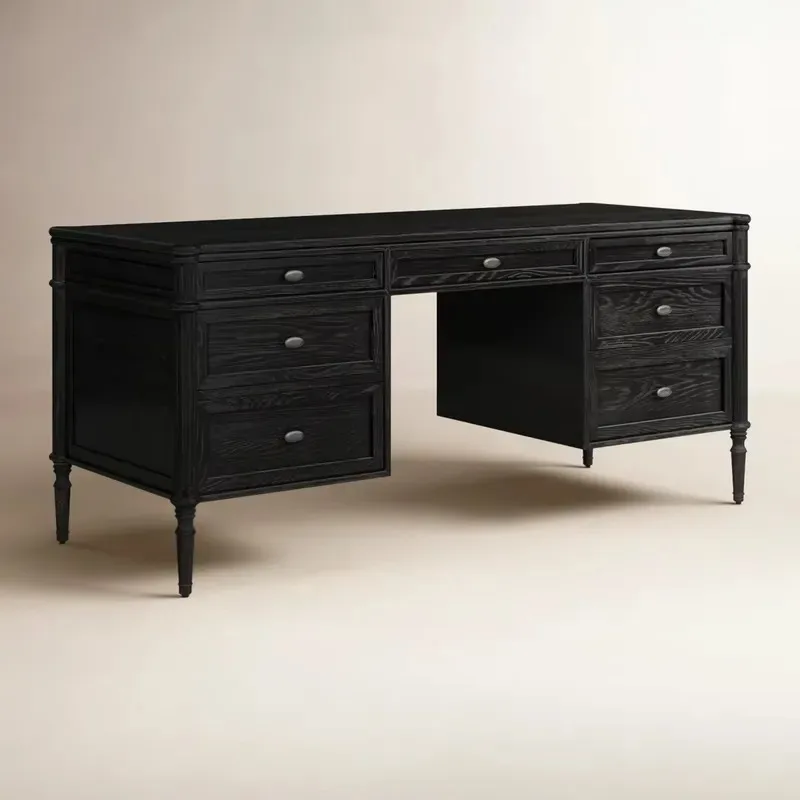 Retro Black Solid Wood Desk American Luxury Home Office Computer Table Customizable Factory Direct Sales