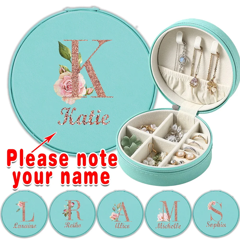 

Customized Name Jewelry Organizer Box Women PU Travel Trinket Case Storage Holder Earring Necklace Bracelet Ring Personalized