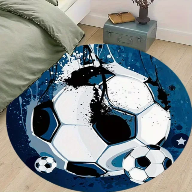 

A Round Rug Featuring A Graffiti-Style Basketball and Hoop Decorating Living Rooms Bedrooms and Hallways Making for A Fun Gift