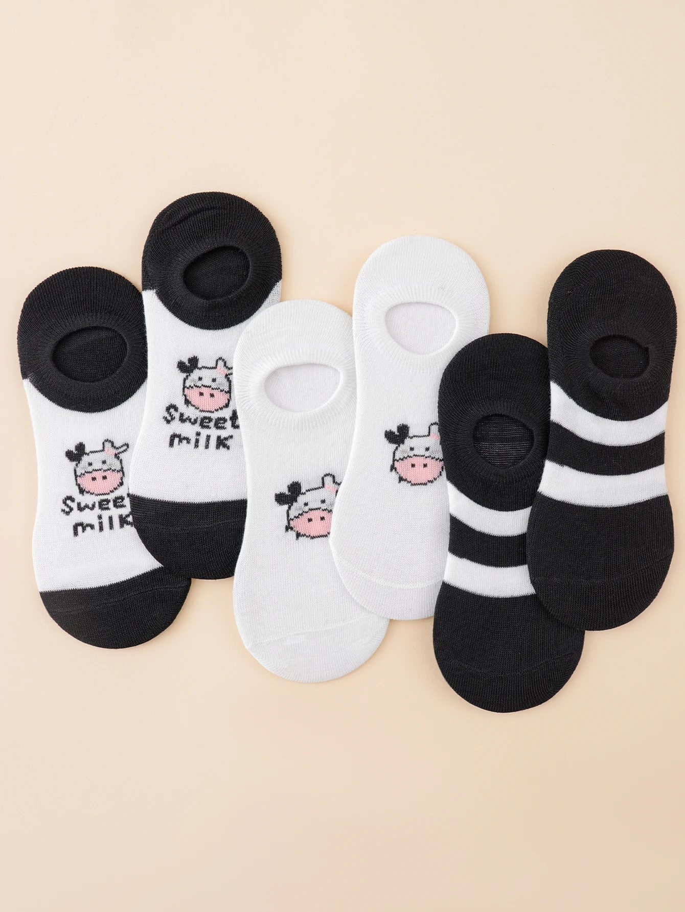 1/3/5 Pairs Random Women's Solid Invisible Socks Cow Striped Letter Pattern Soft Breathable Casual Campus Wear