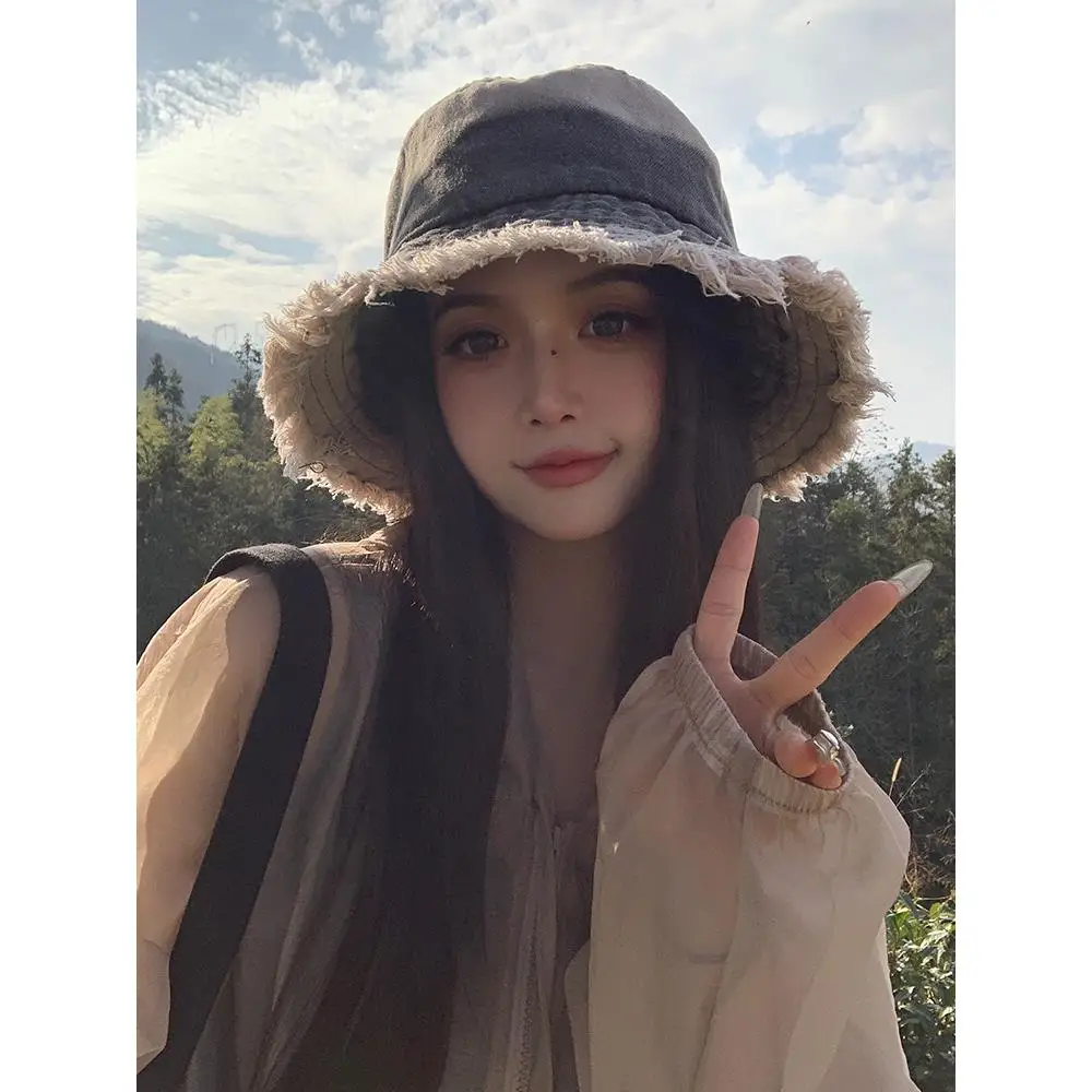 retro-japanese-denim-fisherman-hat-women-summer-large-head-size-bucket-pot-hat-weathered-sunscreen-face-slimming-cap