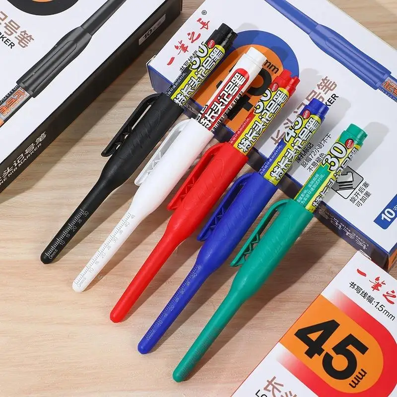 ۞ 1PCS 45mm Extra-Long Nib Oil-Based Marker, Refillable, Black, For Deep Hole Line Marking On Wood, Tile, Construction Site