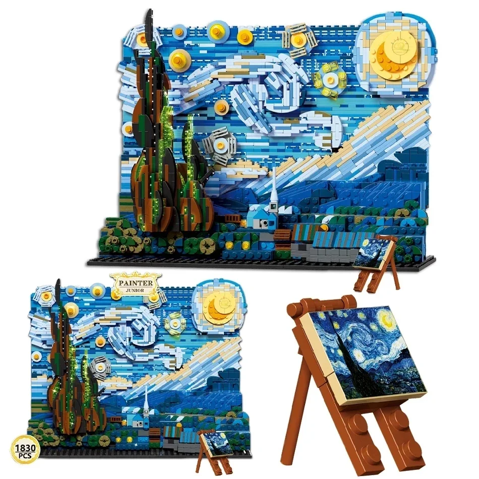 Creative Art Van Gogh Paintings The Starry Night Building Blocks MOC Bricks Ideas Home Decorae Education Toys For Kids Gifts