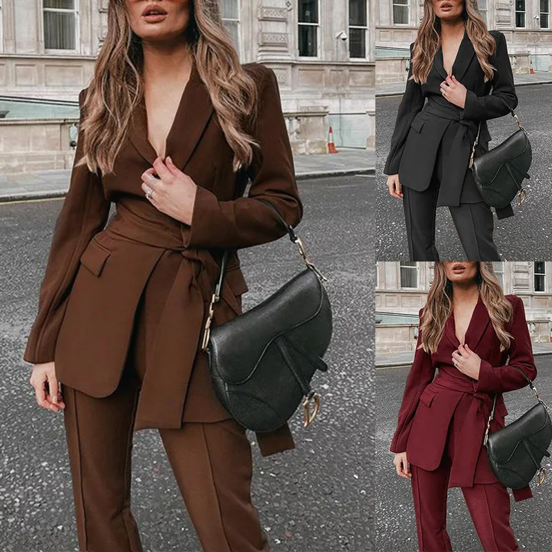 Autumn Winter Women Pants Set Office Lady Elegant 2024 Long Sleeve Blazer Coat Slim Pants Two Piece Suit Set Outfits