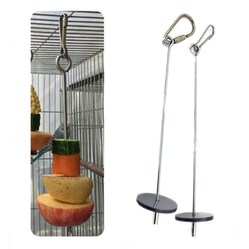 1Pcs Pet Parrots Birds Food Holder Support Stainless Steel Fruit Spear Stick Meat Fruit Vegetable Skewer Fruit Fork Hook