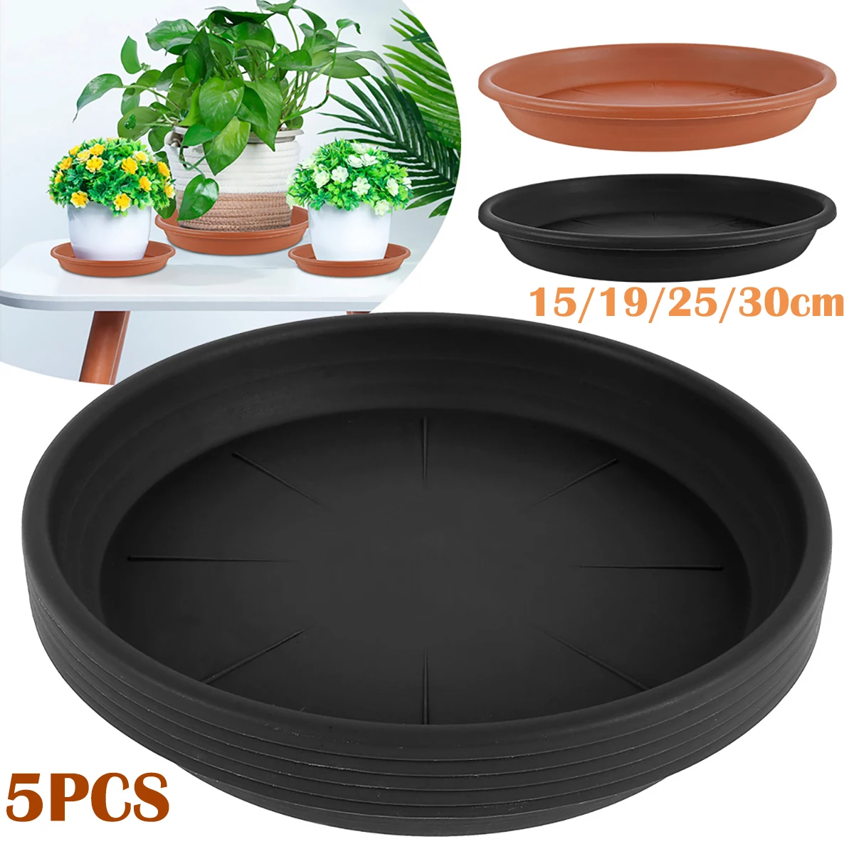 5Pcs 6/8/10/12 Inch Plant Trays Plastic Plant Saucer Round Drip Trays Durable Thicker Saucer Plants Trays Indoor Outdoor Garden