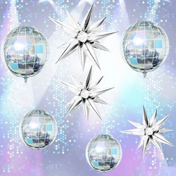 1/5pcs rainbow disco ball and silver exploding star balloons, stylish for birthday party, disco theme, bachelorette party, bar