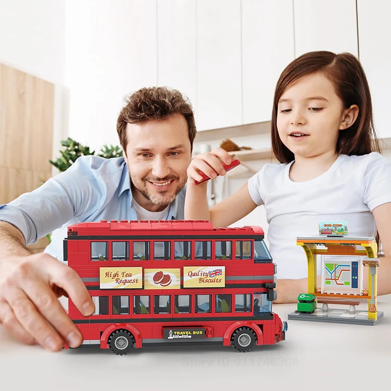 City London Bus Station Building Blocks Set Double Deckers London Travel BusLearning Roleplay STEM Bricks Gift for Boys Girls