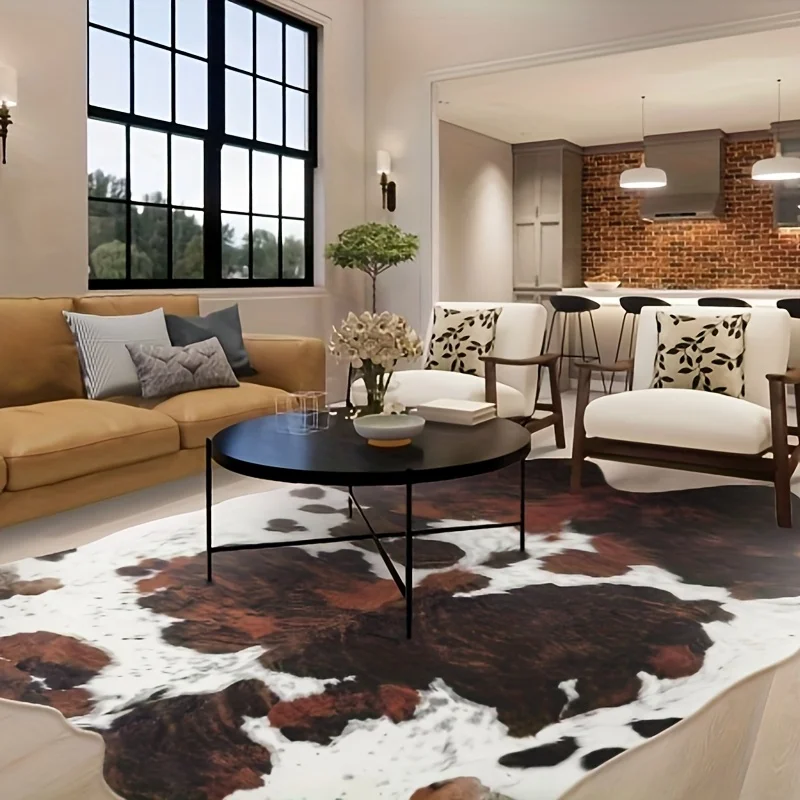 

Western Faux Cowhide Rug, 6.2 x 5.2ft Cow Print Design, Machine Washable Large Area Mat for Living Room, Bedroom, Dining Room Decor