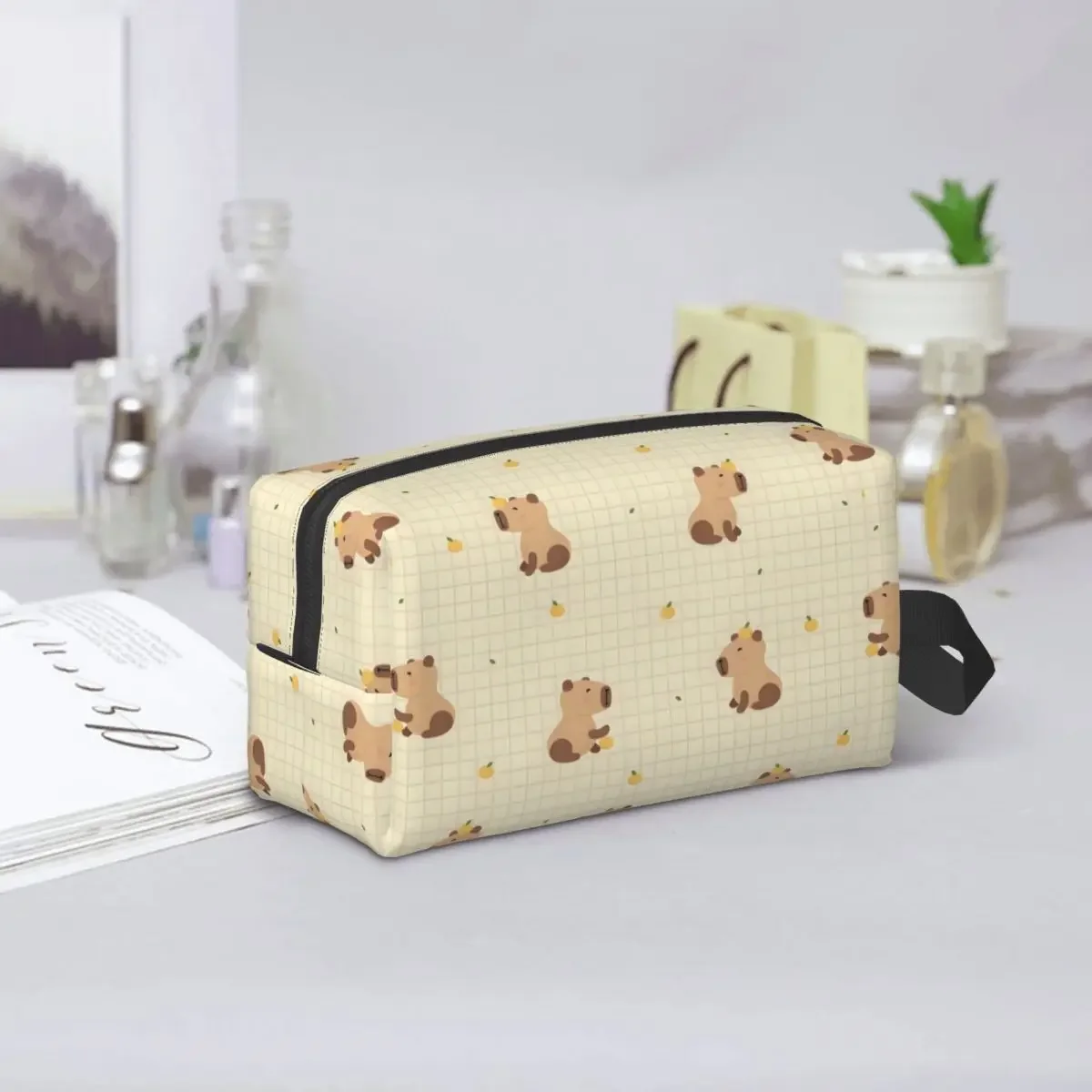 Custom Travel Baby Capybaras With Orange Toiletry Bag Portable Cosmetic Makeup Organizer for Women Beauty Storage Dopp Kit Case