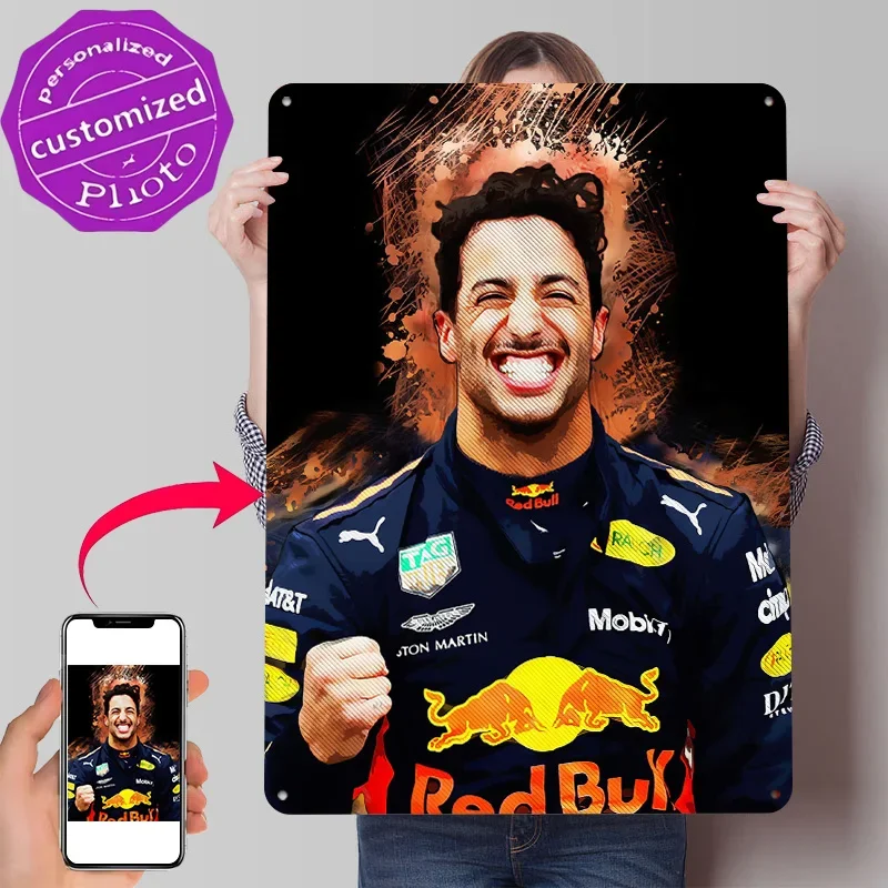 Daniel Ricciardo 3D Printed Texture Poster Personalized Wall Art Retro Metal Tin Signs for Gaming Decoration Room Wand Deko Home