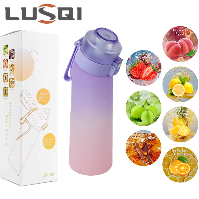 LUSQI 650ML Air Flavored Water Bottle With 7PCS Flavor Pods Sports Straw Cup For Outdoor Sports Fitness BPA Free