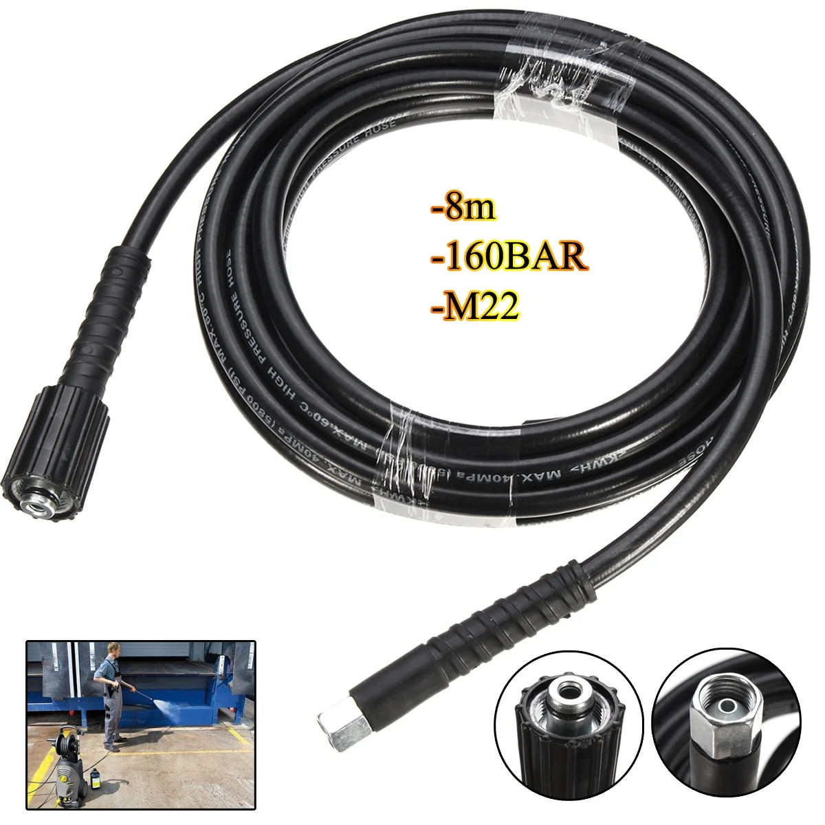 5M Sewer Drain Water Cleaning Hose Sewage Pipe Blockage Clogging Hose Cord Nozzle for M22 High Pressure Washer