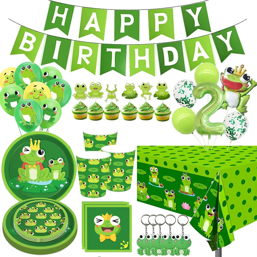 Frog Birthday Party Decorations Happy Birthady Banner Balloons Disposable Tableware Cake Toppers  Frog Theme Birthday Supplies
