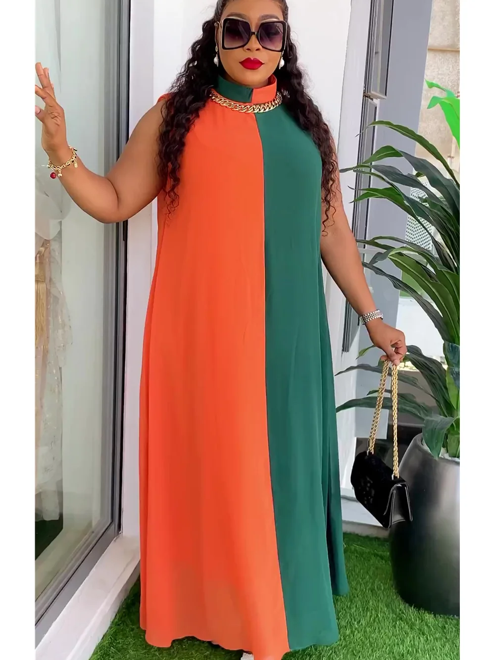 Elegant African Dresses for Women 2024 New Fashion Sleeveless Chiffon Maxi Long Dress Casual Loose Solid Beach Vestidos Robe