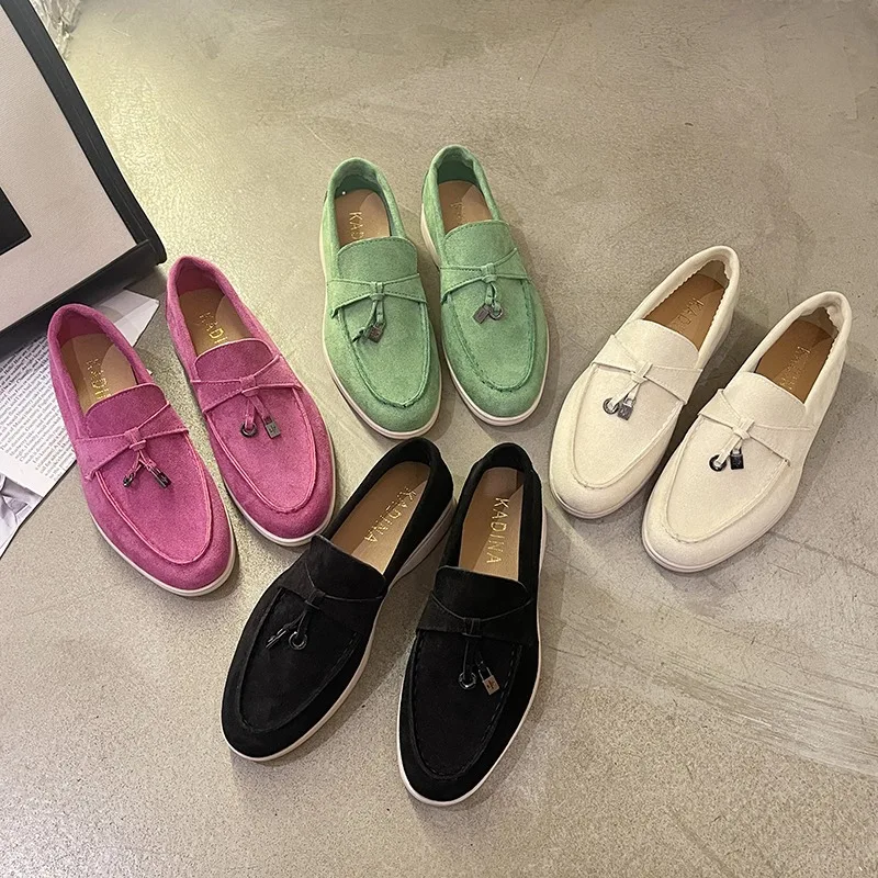 Women's flat sports casual shoes Spring and autumn thick soled suede loafers casual women walking non-slip women's casual shoes