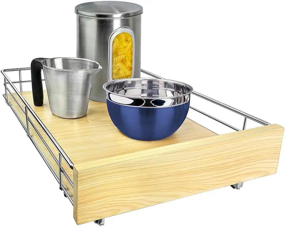 Pull Out Cabinet Organizer, Slide Out Drawers for Kitchen Cabinets  - Roll Out Shelf for Pots, Wood Chrome