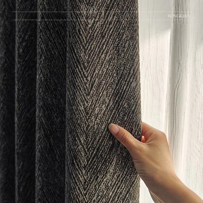 Modern Minimalism Luxurious Feel High Quality Curtain for Living Room Bedroom Black Blackout Curtains Sunshade Decorative Drapes