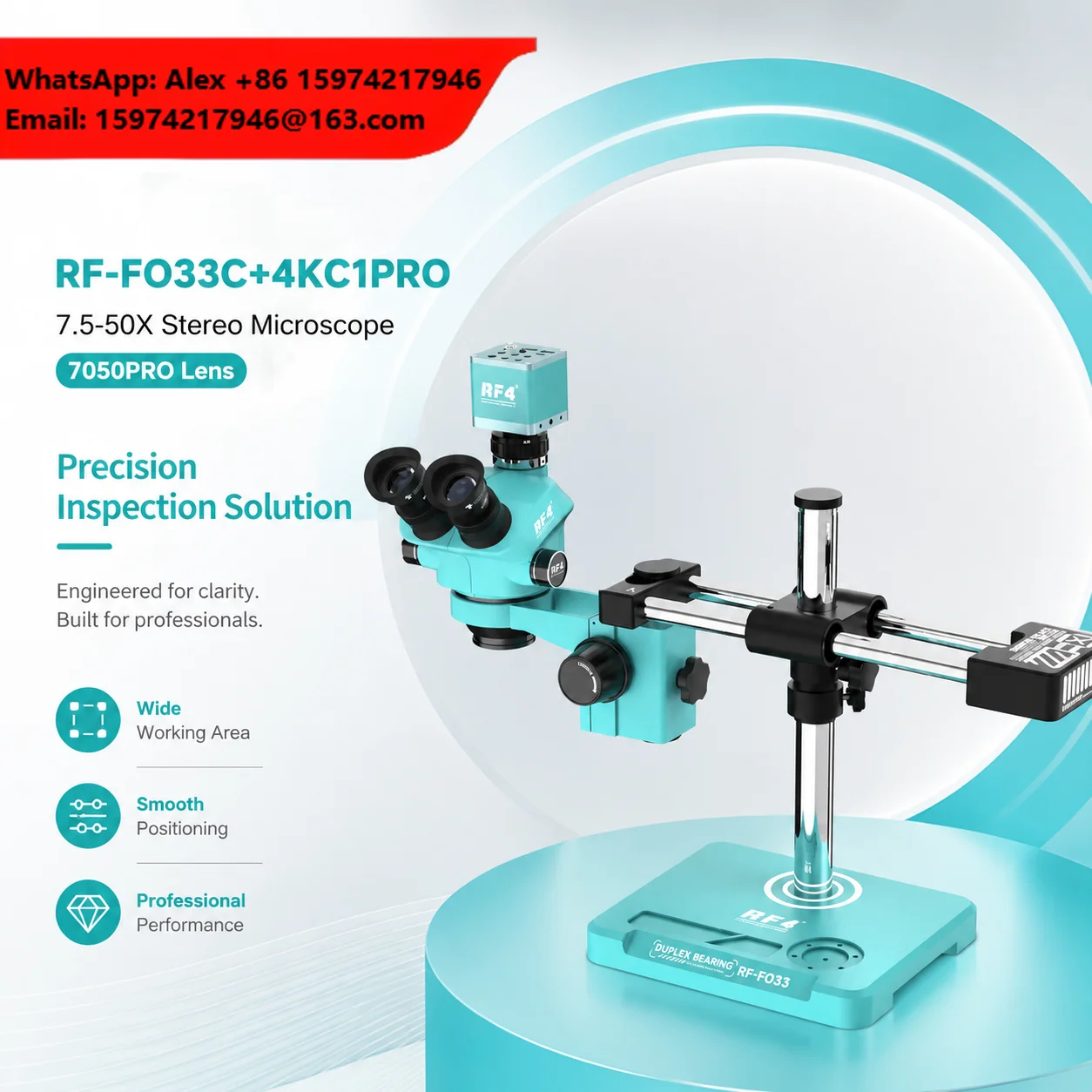 RF4 4K Trinocular Stereo Microscope With Stable Stand PCB Soldering Microscope For Mobile Phone Repair Motherboard Inspection