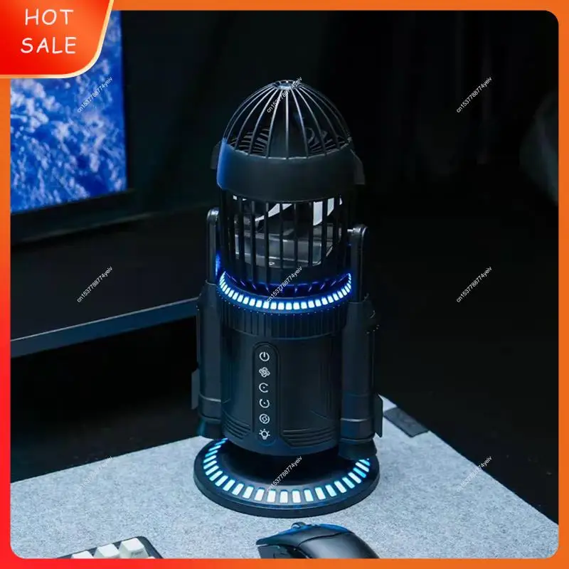 Ventilador de foguete espacial com sistema de pulverização recarregável 3 níveis brisa ajustável rgb silencioso desktop cooler ventilador ornamento brinquedo a62x