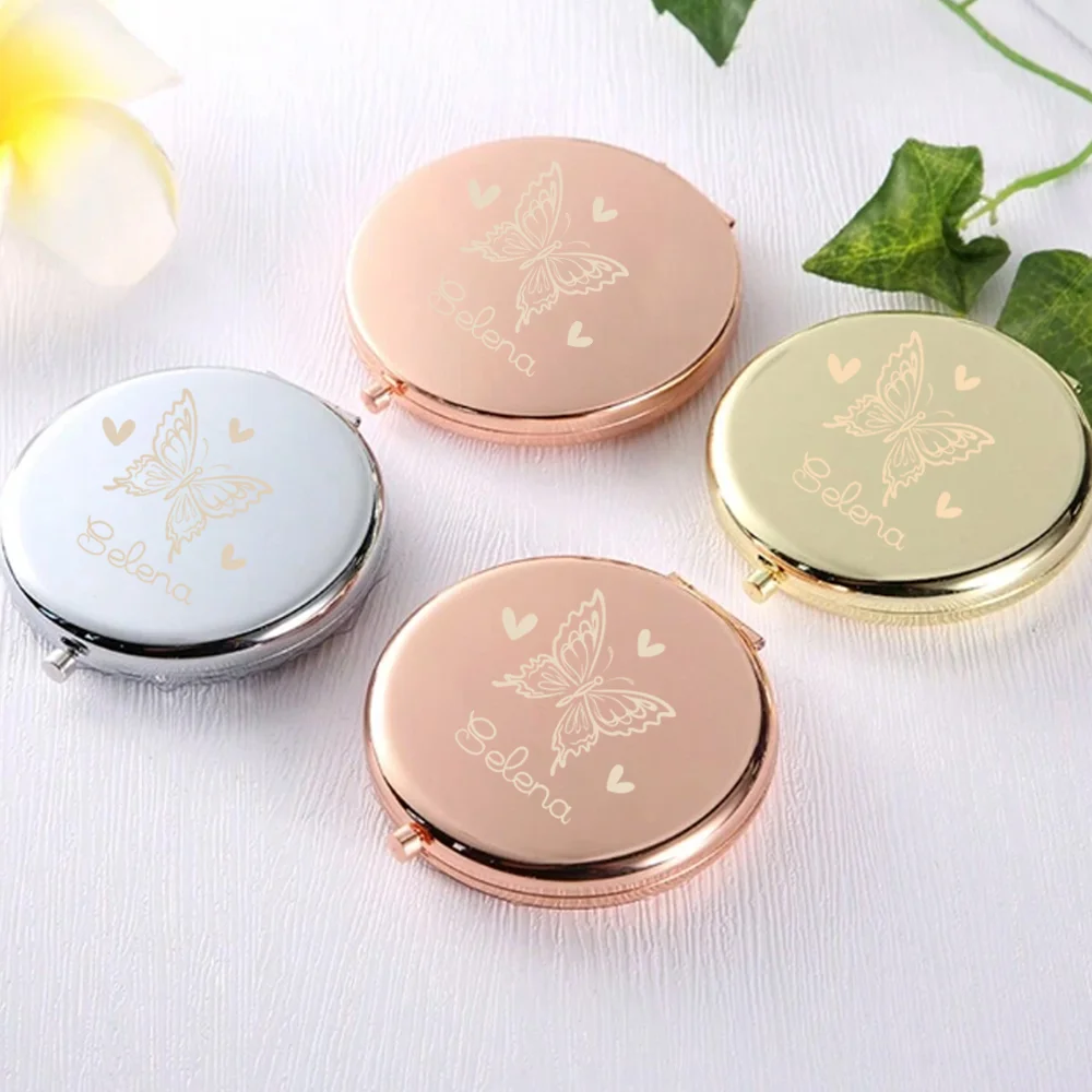 1pc Creative Unique butterfly Customized Text Pocket Mirror Makeup Mirror Folding Mirror Valentine Gift