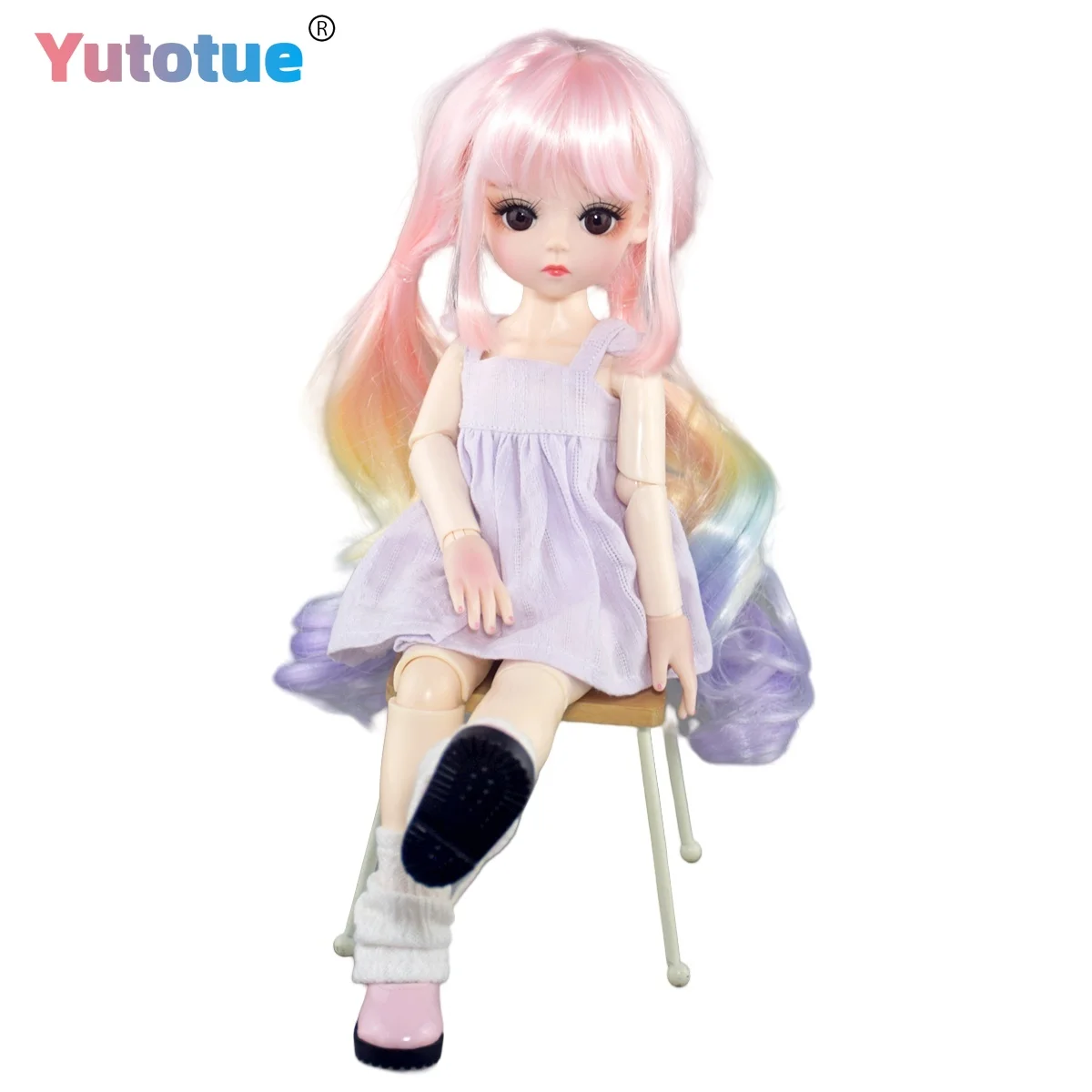 

YUTOTUE 30cm Height Girl Doll with Gradient Curly Hair Dress Shoes Full Set BJD Doll Lifelike Toy Gift for Children