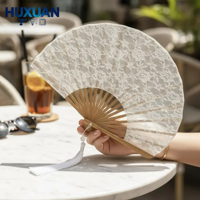 Lace Vintage Hand Fan With Tassel Pendant Handheld Embroidered Folding Fan White Delicate Hand Cranked Fan Photography Props