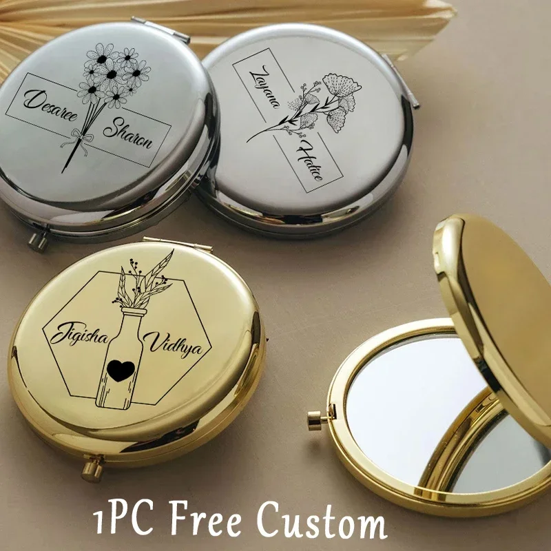 1PCS Free Custom Mini Pocket Makeup Mirror Cosmetic Compact Portable Mirrors Dual Sides Cosmetic Makeup Mirrors For Girls Gifts