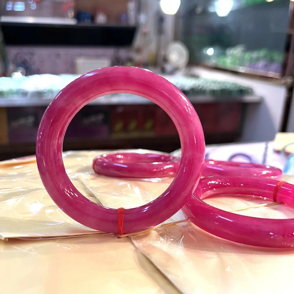 Free Shipping 54~62mm Natural Rose Color Myanmar Jade Jadeite Round Bangles High Quality Stone Bangle Bracelet Jewelry Bracelet