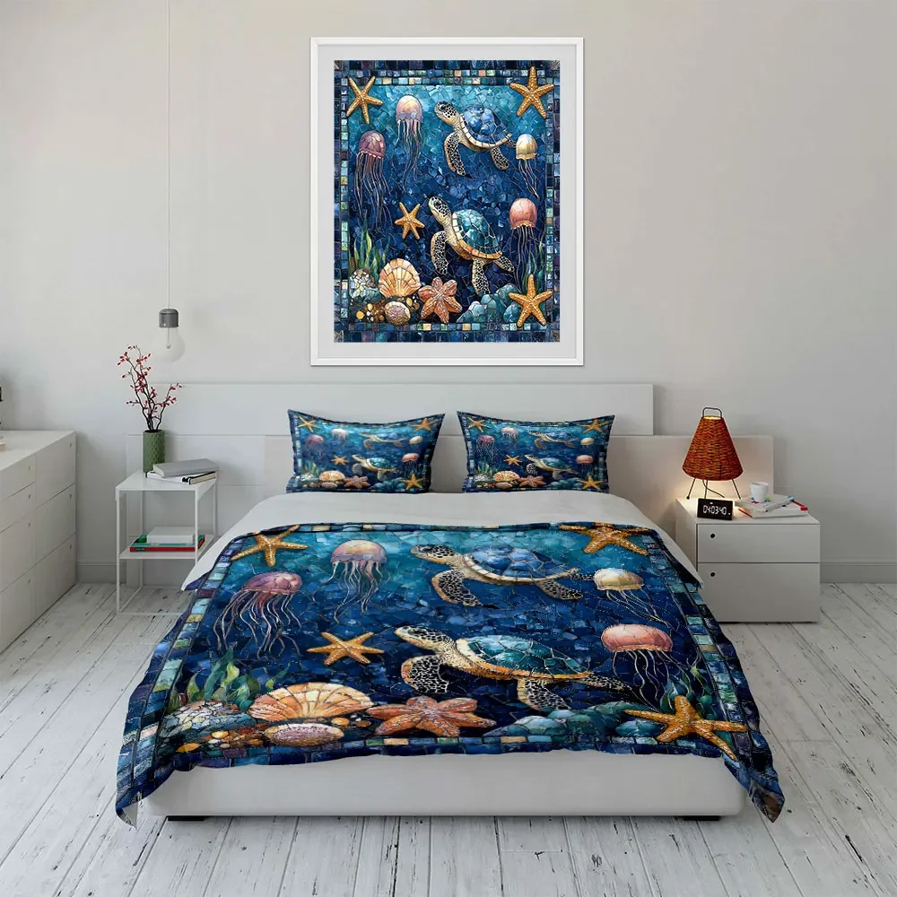 Ocean-Themed Mosaic Wall Art Multiple sizes kid's and adults' bedroom Exquisite 3PC bedding set, gift