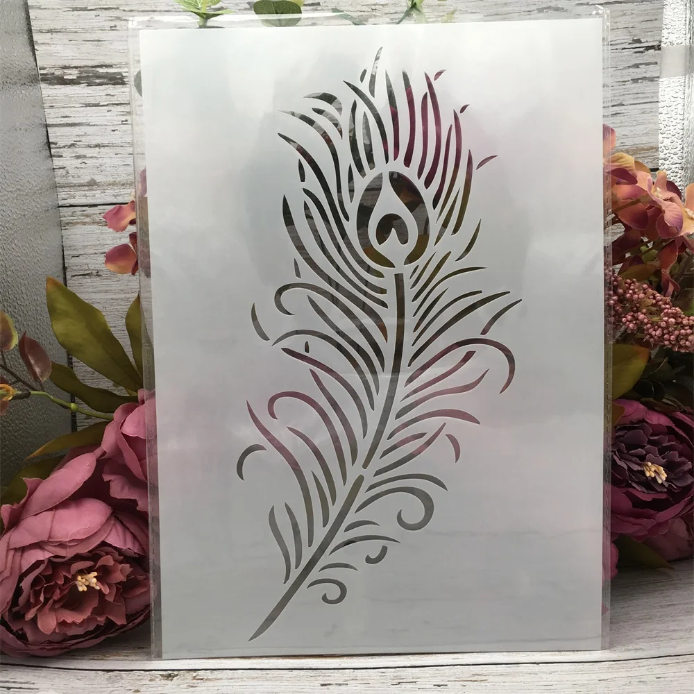 4Pcs A4 29cm Mandala Feather Leaves DIY Layering Stencils Wall Painting Scrapbook Coloring Embossing Album Decorative Template