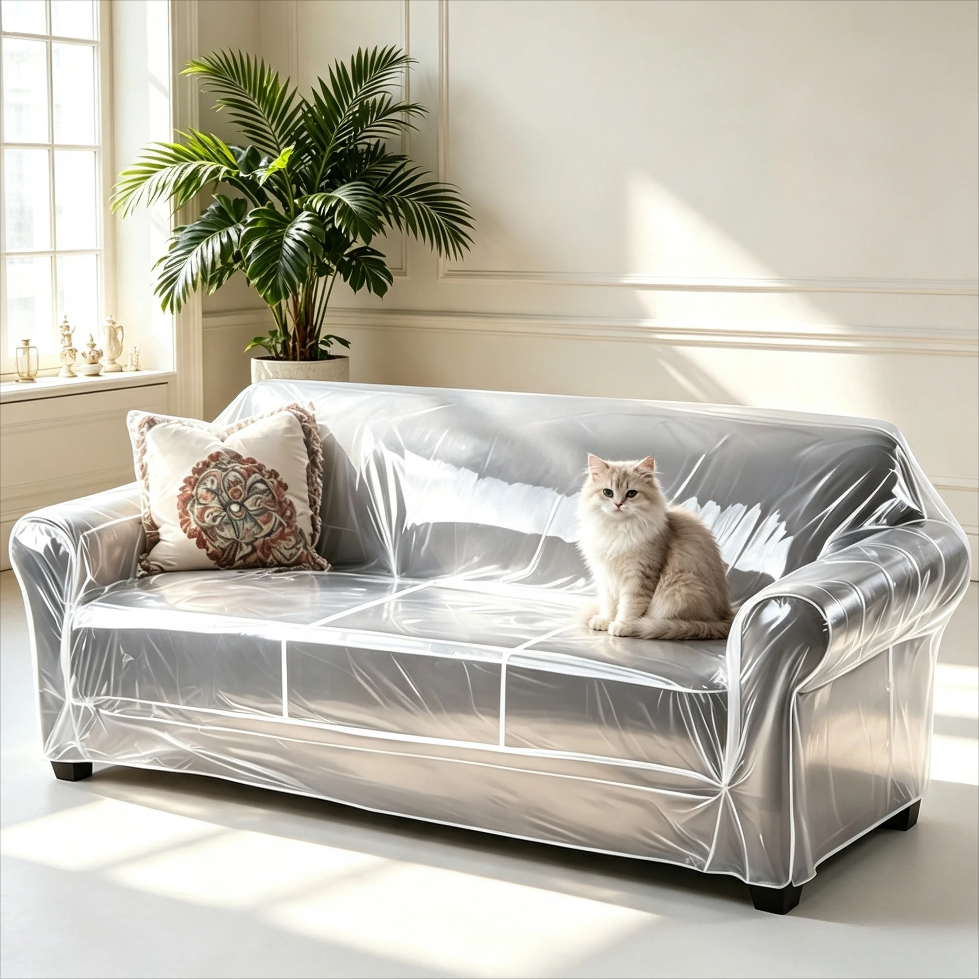 Couch Cover Pet Plastic Cover Transparent Cat Scratch Protector Waterproof Sofa Cover for Protection Against Cat Dog Clawing