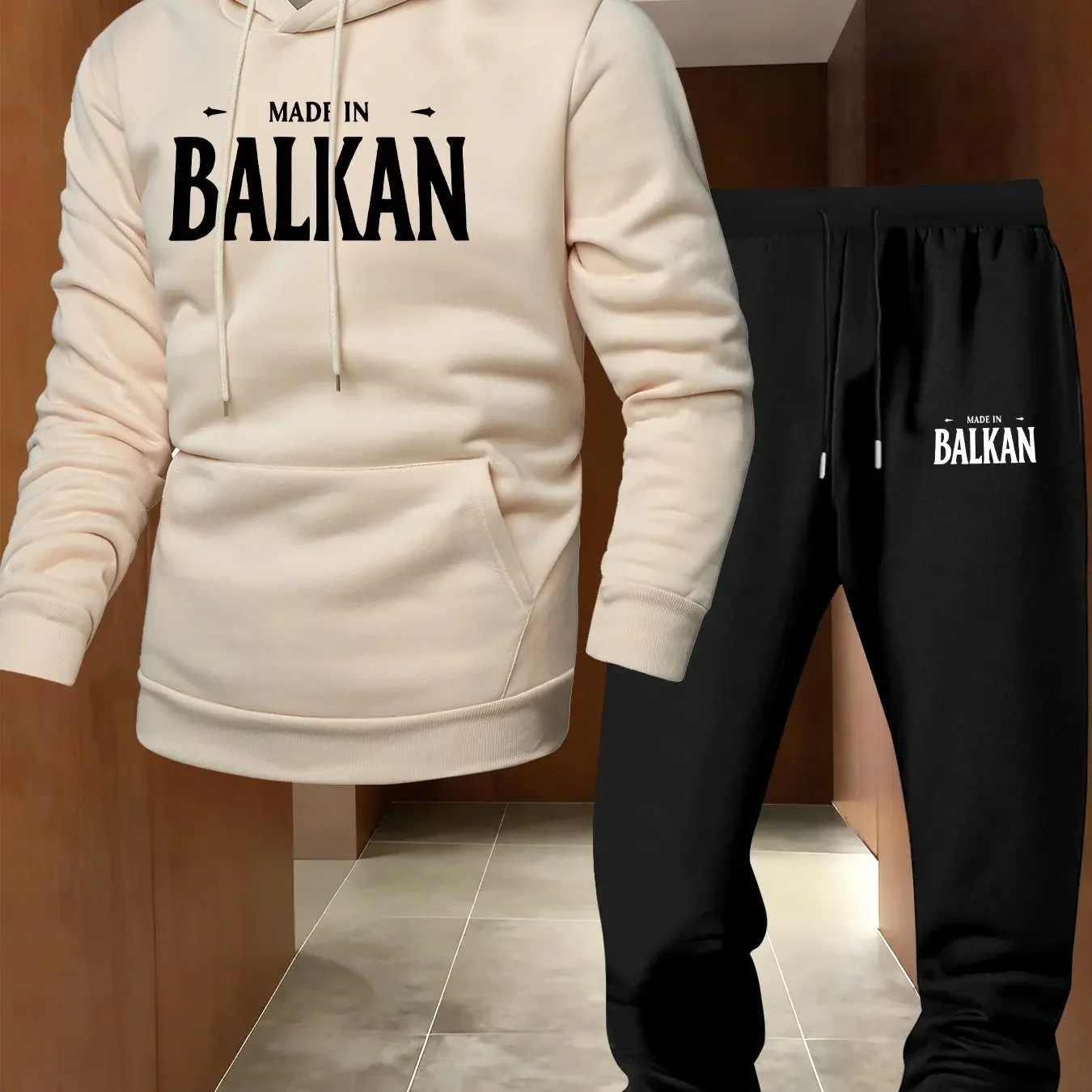 2026 new men's long-sleeved hooded sweatshirt set, featuring Balkan pattern, a trendy Christmas gift for you