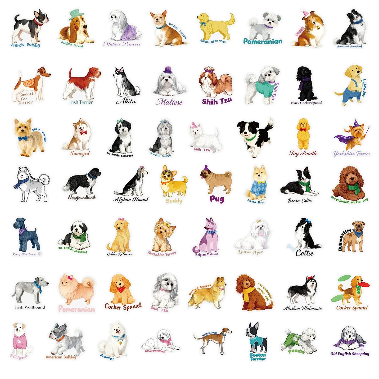 50 SZTUK Uroczych Naklejek z Kreskówkowymi Psy, Graffiti PET, Kawaii Zwierzęta, Przezroczyste Naklejki DIY na Bagaż, Telefon, Gitarę, Album do Wyklejania, Zabawki dla Dzieci