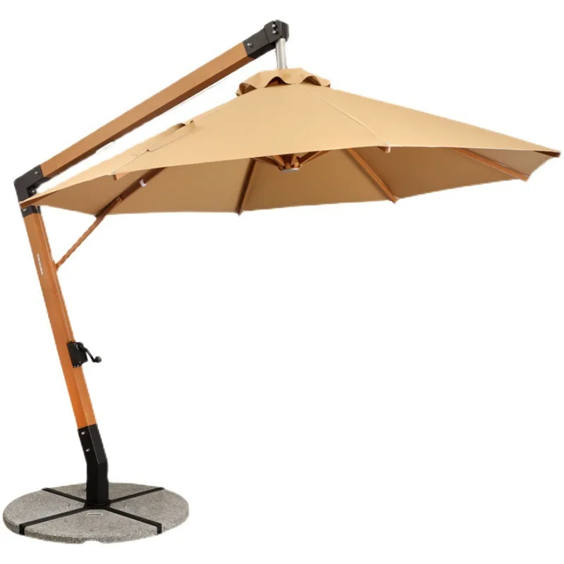 Wholesale  Wood Grain Aluminum Alloy Modern Simplicity Seven-Character Hanging Outdoor Umbrella Printed Logo Manual