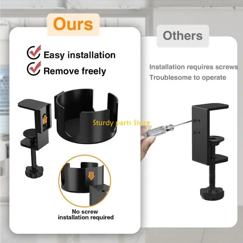 

97QC Desk Cup Holder Clip Mugs Storage Rack Clip On Table AntiSpill Cup Holder Mugs Holder for Coffee Mugs Water Bottles