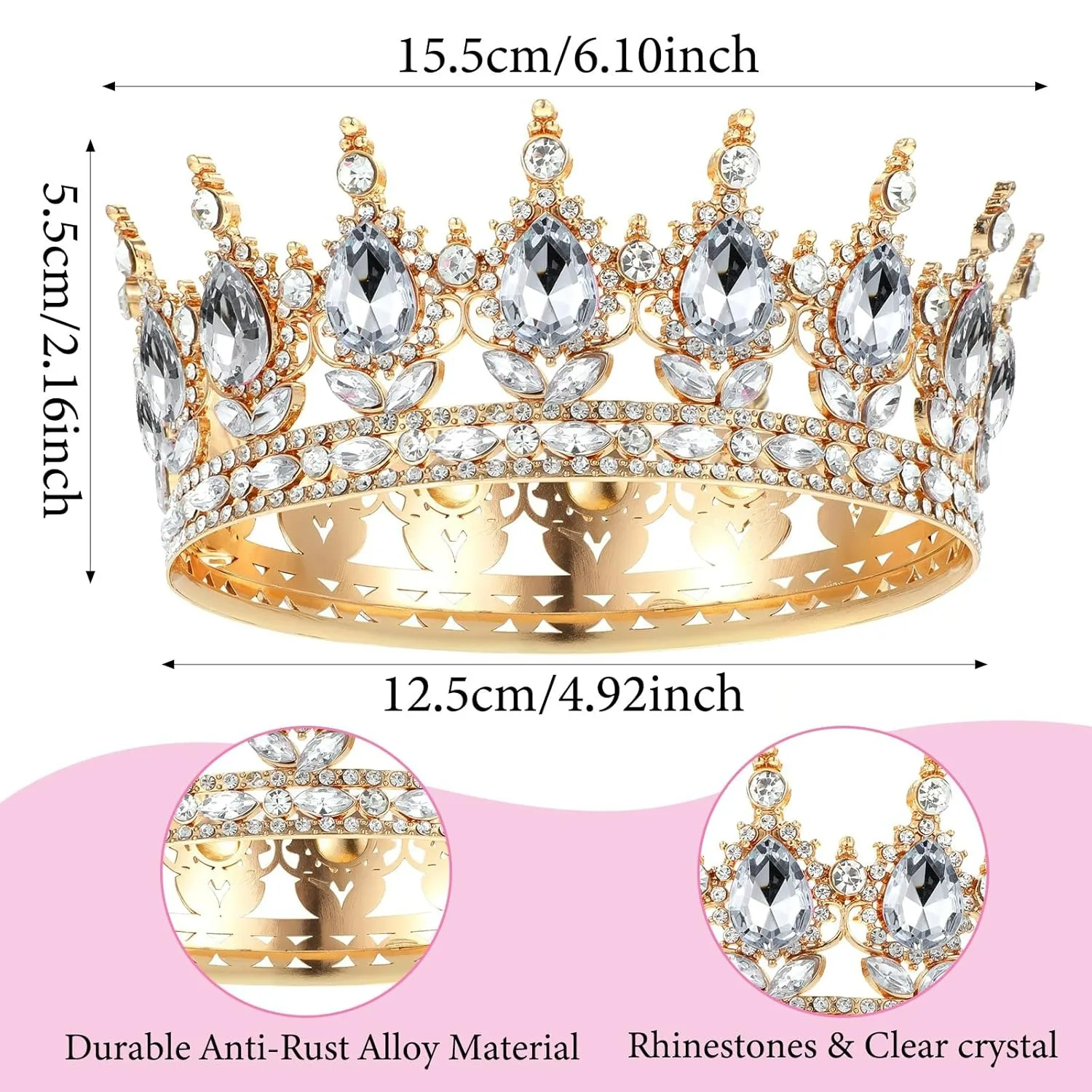 Luxuriöse Diamant-Kristall-Brautkrone für Geburtstag und Hochzeit, Exquisite Elegante Damen-Dekorationskrone, Kopfschmuck, Tortendekoration – Detail 21