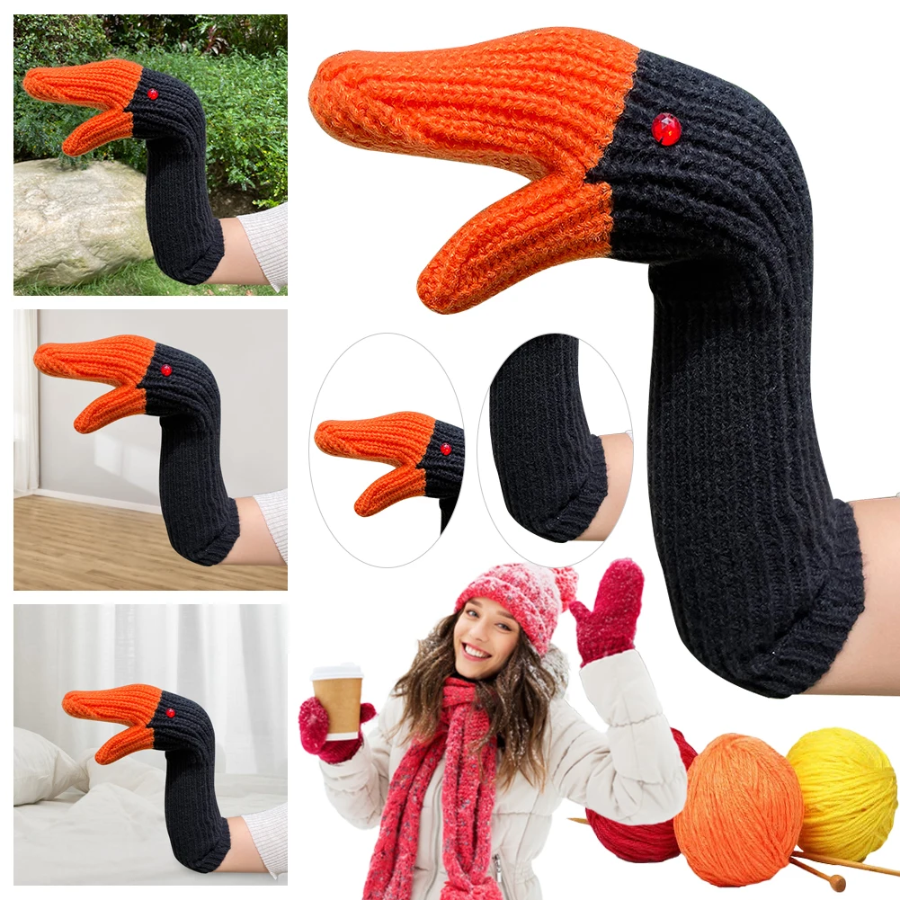 Unisex Cartoon Schwan Fäustlinge Kältebeständige Gestrickte Schwan Handschuhe Vollfinger Kreative Strickhandschuhe für Herbst Winter