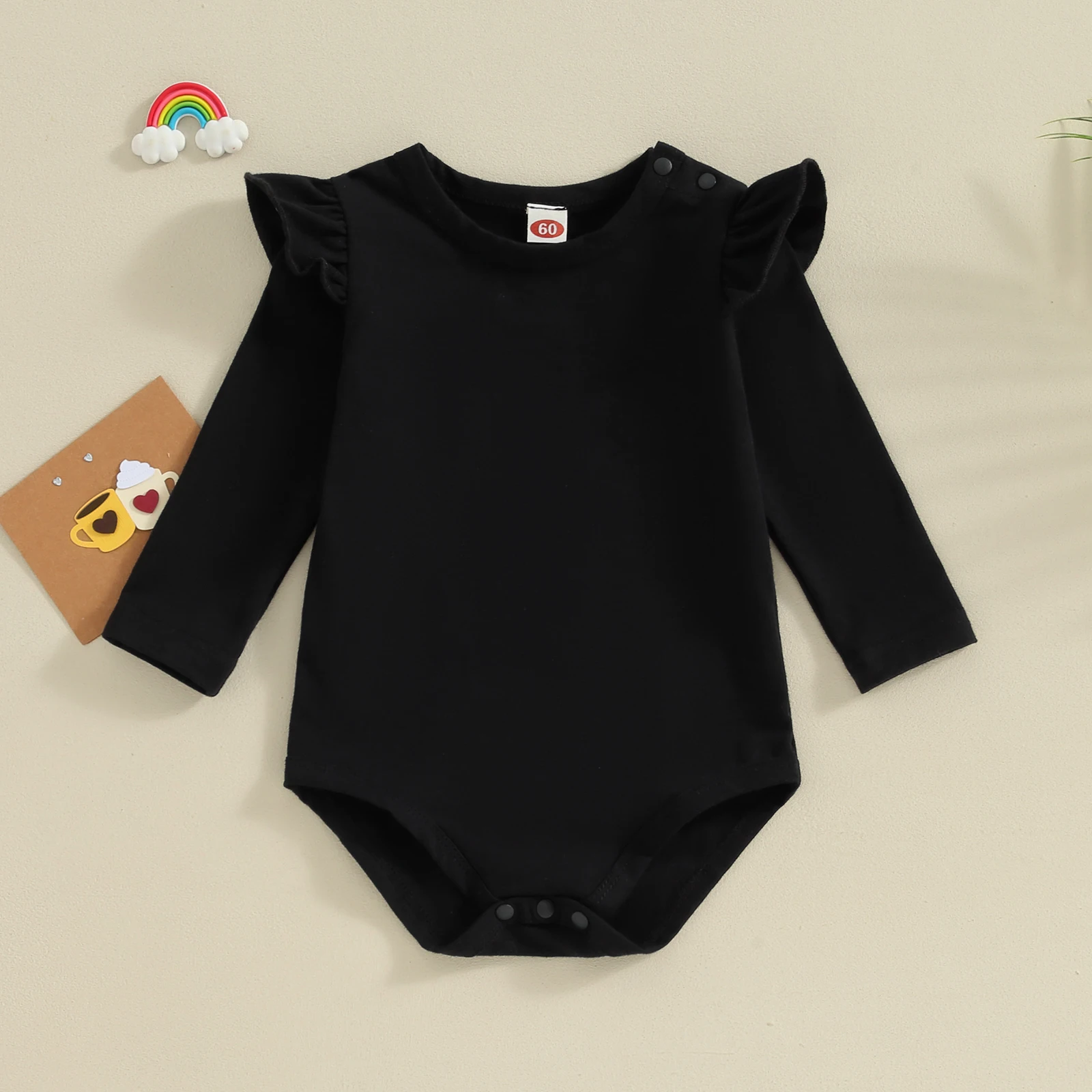 Pudcoco Infant Newborn Baby Girls Romper, Long Sleeve Crew Neck Solid Jumpsuits Clothes for Casual Daily 0-18M