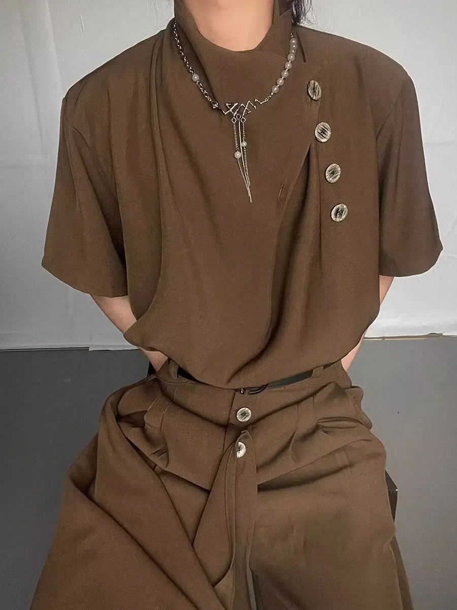 Loose Short Sleeve Shirt New Chinese Style Unisex Casual Fashion Spring Summer Polyester Fiber No Iron Treatment Sharp Collar image 3