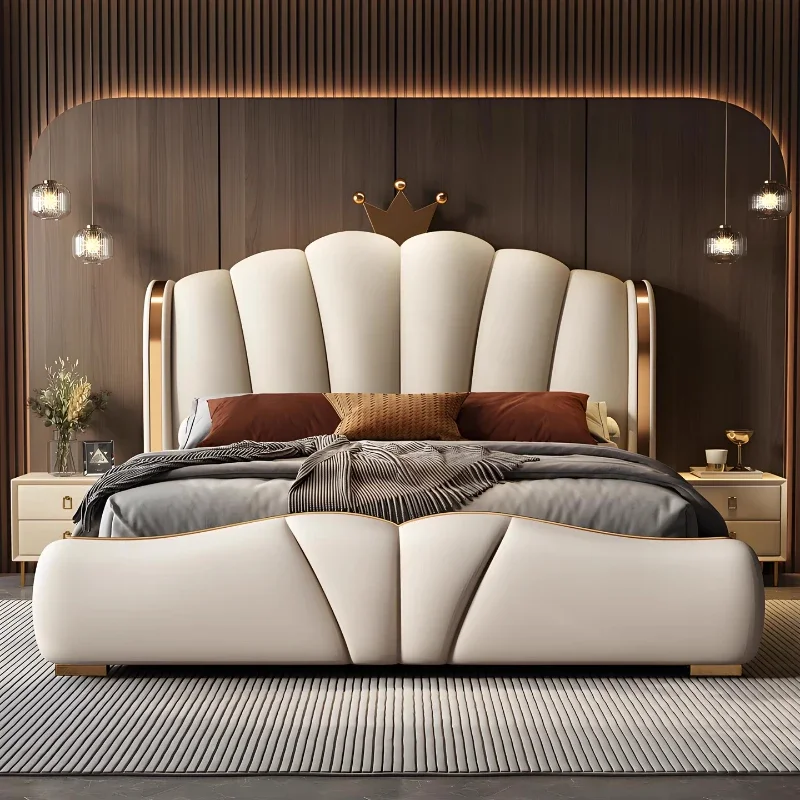 200x220cm Leather Double Bed King Size Storage High-end Soft Package Wedding Bed Frame Queen Twin Bedroom Furniture Full Set