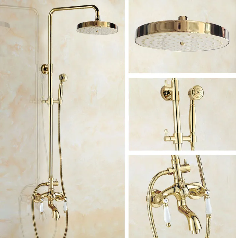 

Washroom Rainfall/Handheld Shower Faucet Set Golden Brass Wall Mounted Bathroom Bathtub Cold And Hot Water Taps Kit Dgf425