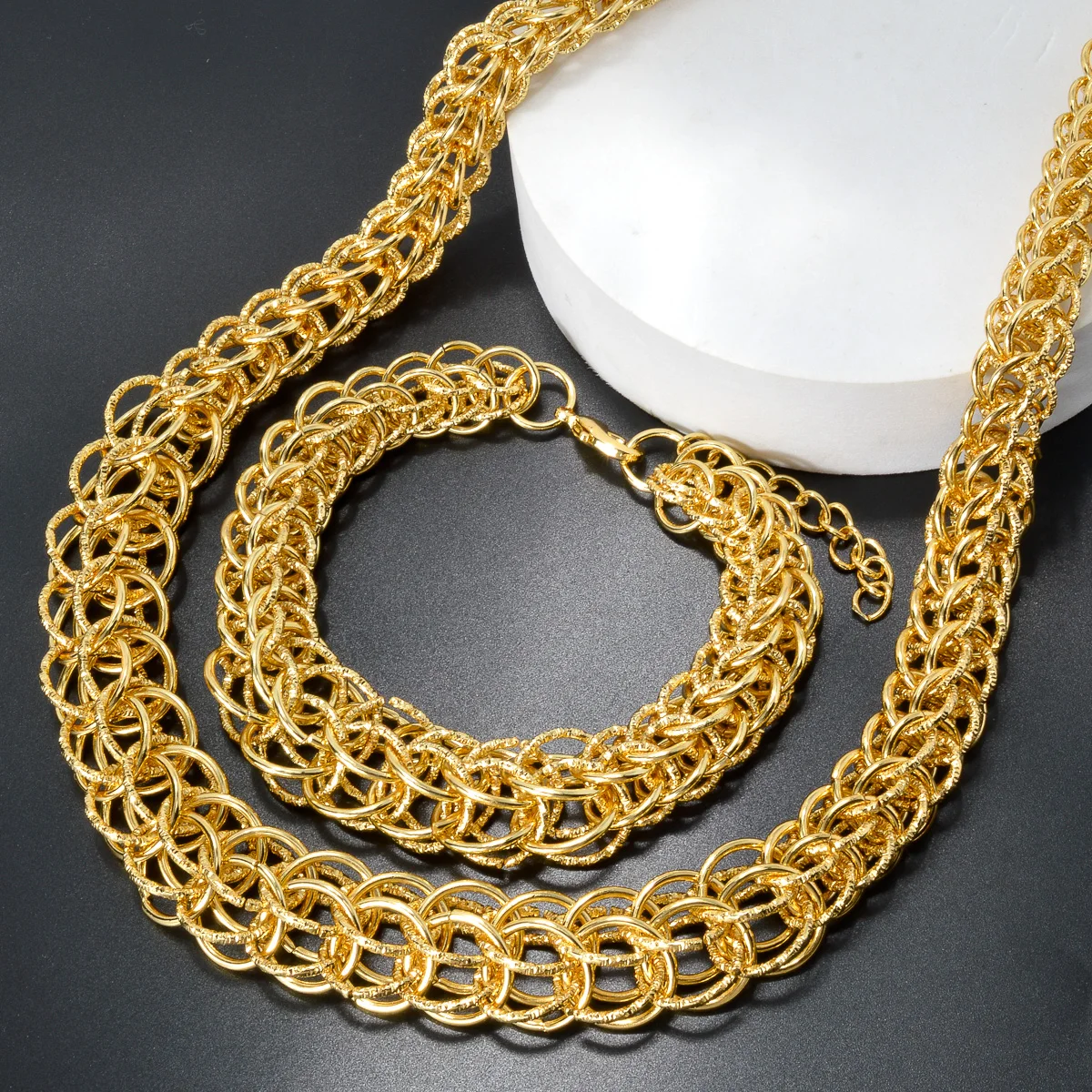 Jewelry Sets Dubai 18K Gold Plated Link Chain Hip Hop Style Choker Necklace Bracelets 2024 Trendy Jewelry set Party Gift