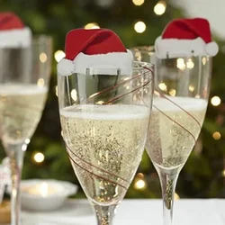10PCS Christmas Cup Card Santa Hat Wine Glass Decor Ornaments Navidad Noel New Year Gift Home Christmas Decorations