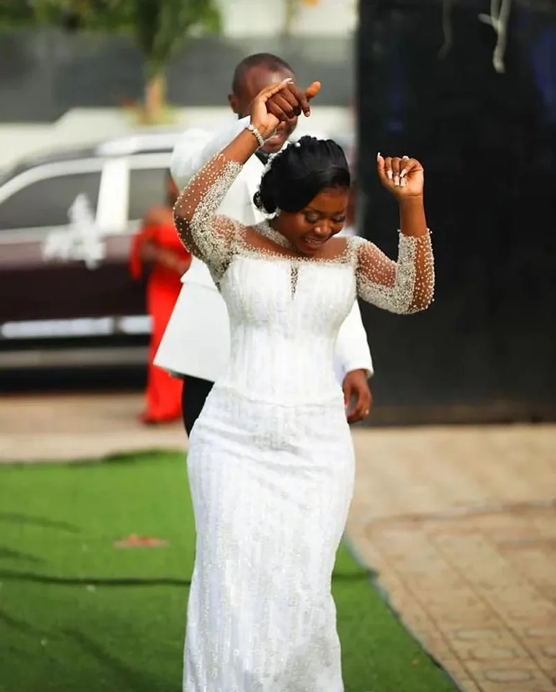 Luxe kralen lovertjes kanten trouwjurk sexy zeemeermin bruidsjurken afneembare trein vestidos novias boda