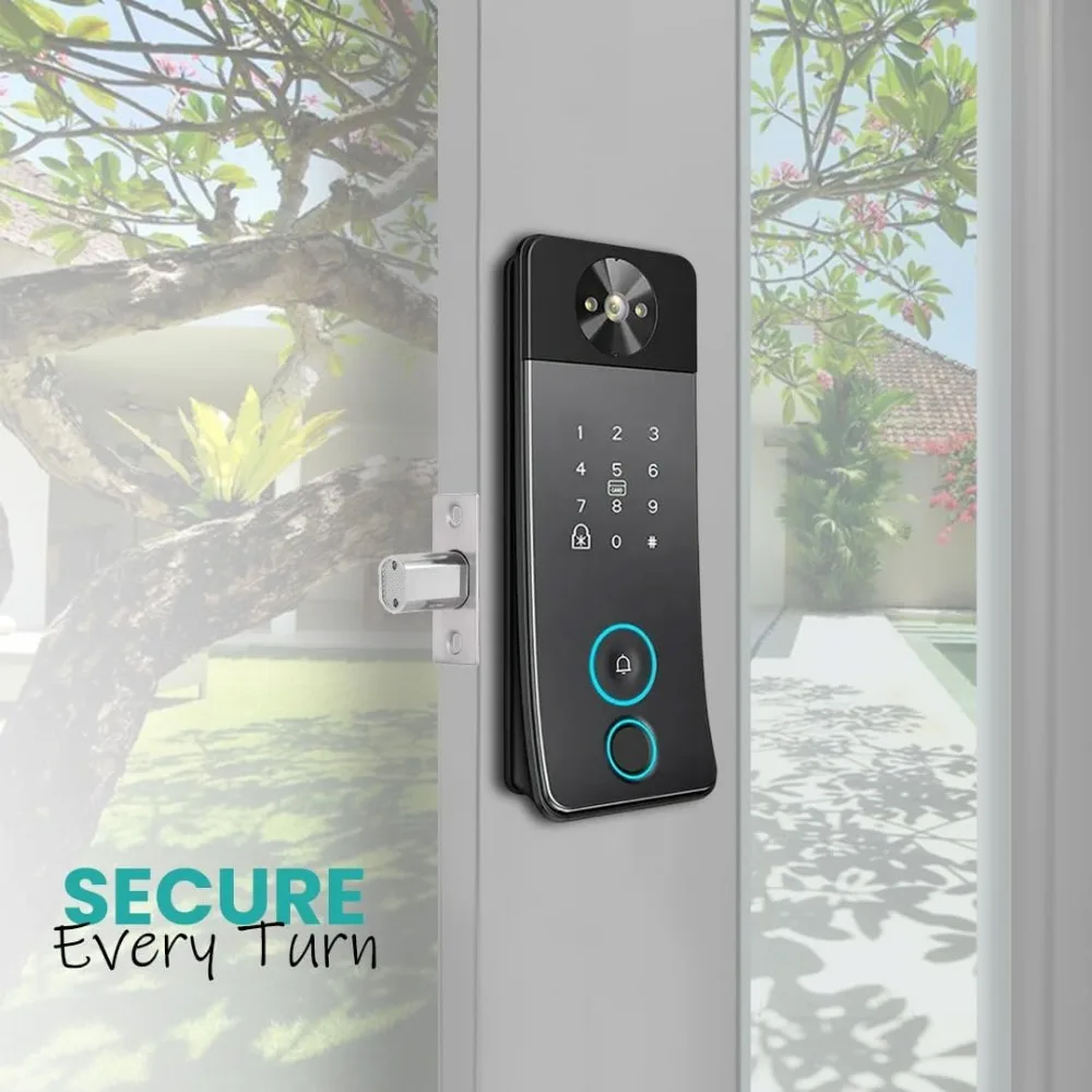 Smart Door Lock with Camera, Doorbell & Video Intercom – Keyless Entry Deadbolt, 5 Unlock Ways (Fingerprint, Password, Card, Key