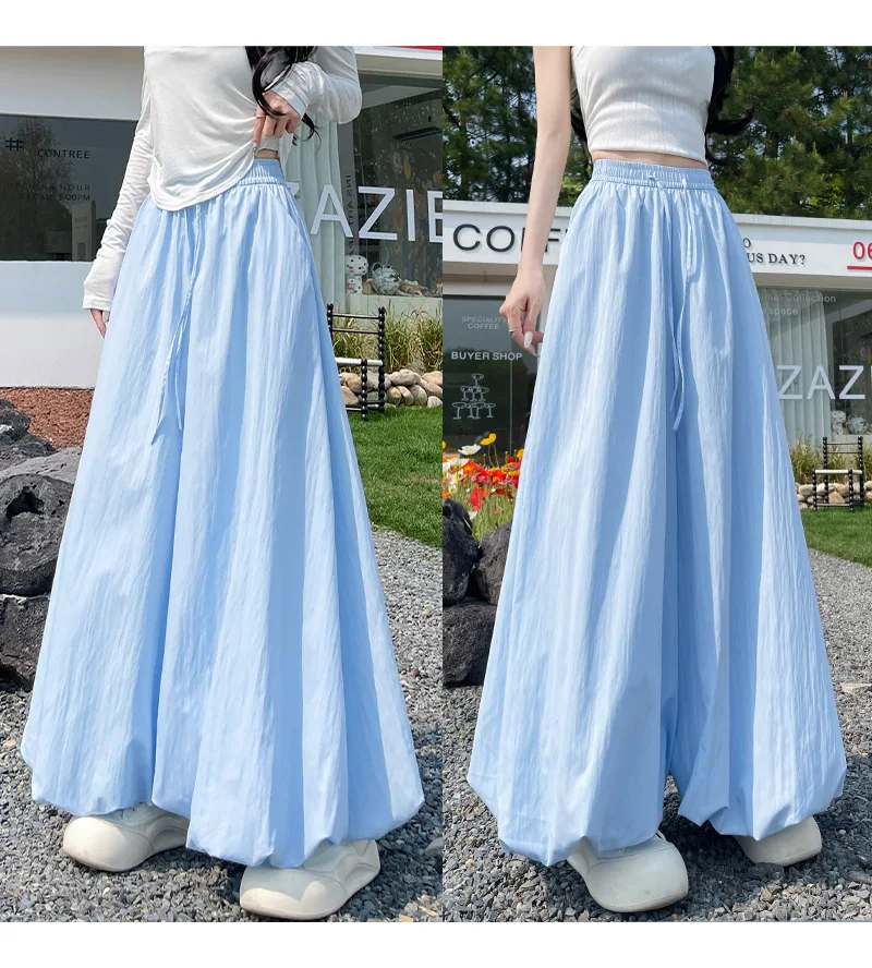 Women's Oversized High Waist Wide Leg Pants Spring Summer Solid Color Casual Cropped Pants Woman Loose Puffy Lantern Trousers