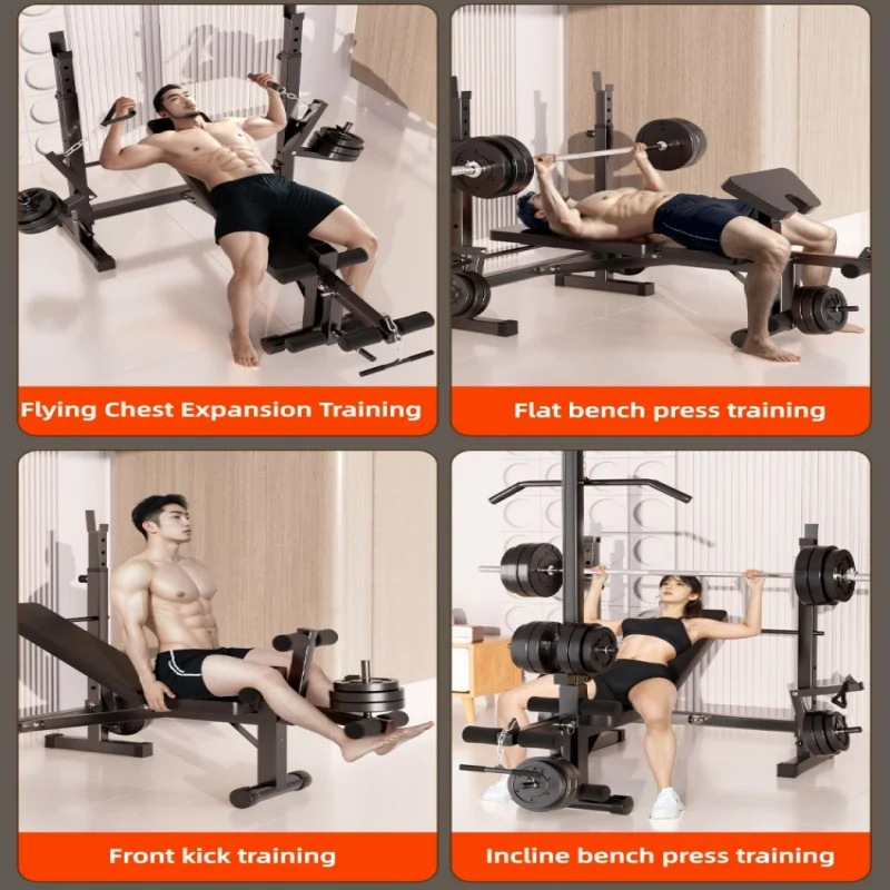 Strength Training Bench with Squat Rack Foldable Bench Press Set Multifunctional Adjustable Workout Bench for Training  Home Gym