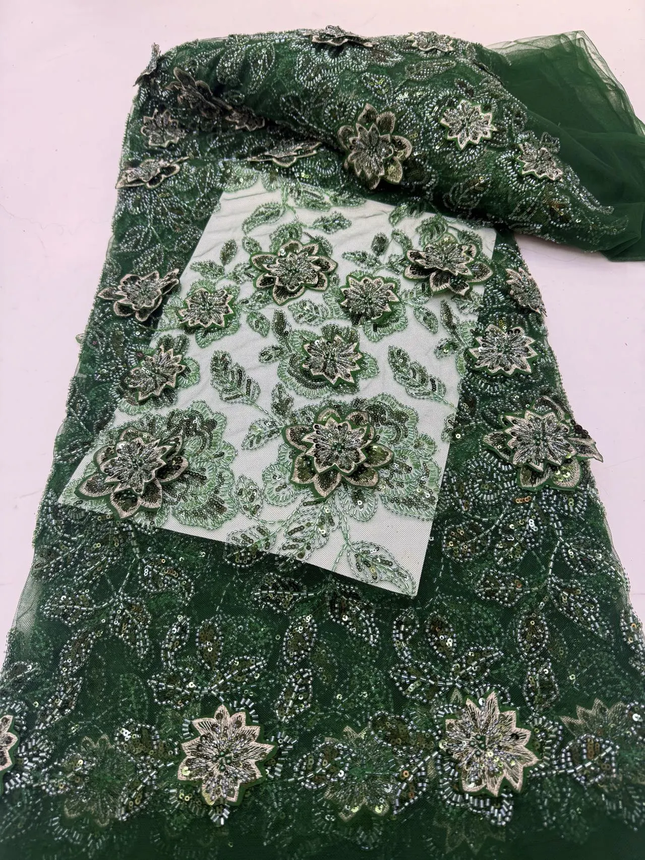 

African Nigerian Sequins Embroidery Tulle Lace Fabric, Sewing Beads Stone Prom Dresses, High Quality, 5 Yards, 2025 DP0337